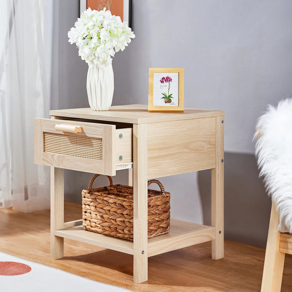 Rattan Drawer Nightstand with Storage I51958