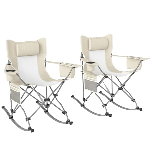 Black Folding Rocking Camping Chairs with Carry Bag, 2 Pack F945