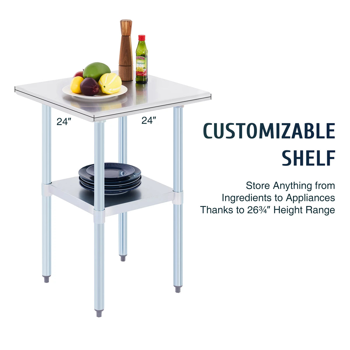 Stainless Steel Prep Table with Adjustable Shelf 24x24 Inch H8053