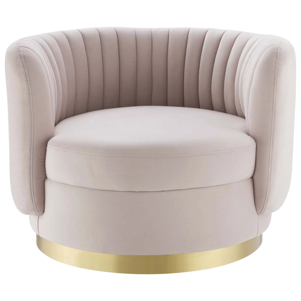 Pink Gold Velvet Tufted Swivel Accent Chair J5712