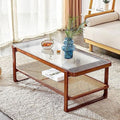 Rattan Woven Glass Desktop Round Double-Layer Solid Wood Coffee Table D9084