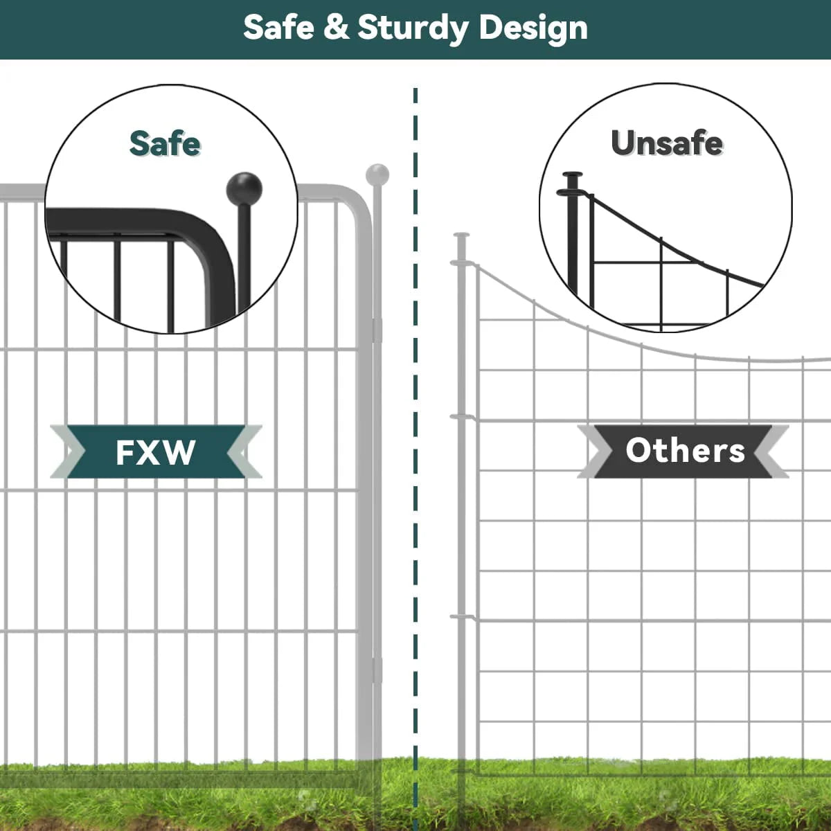 8 Panel Black Metal Garden Fence with Gate U7223