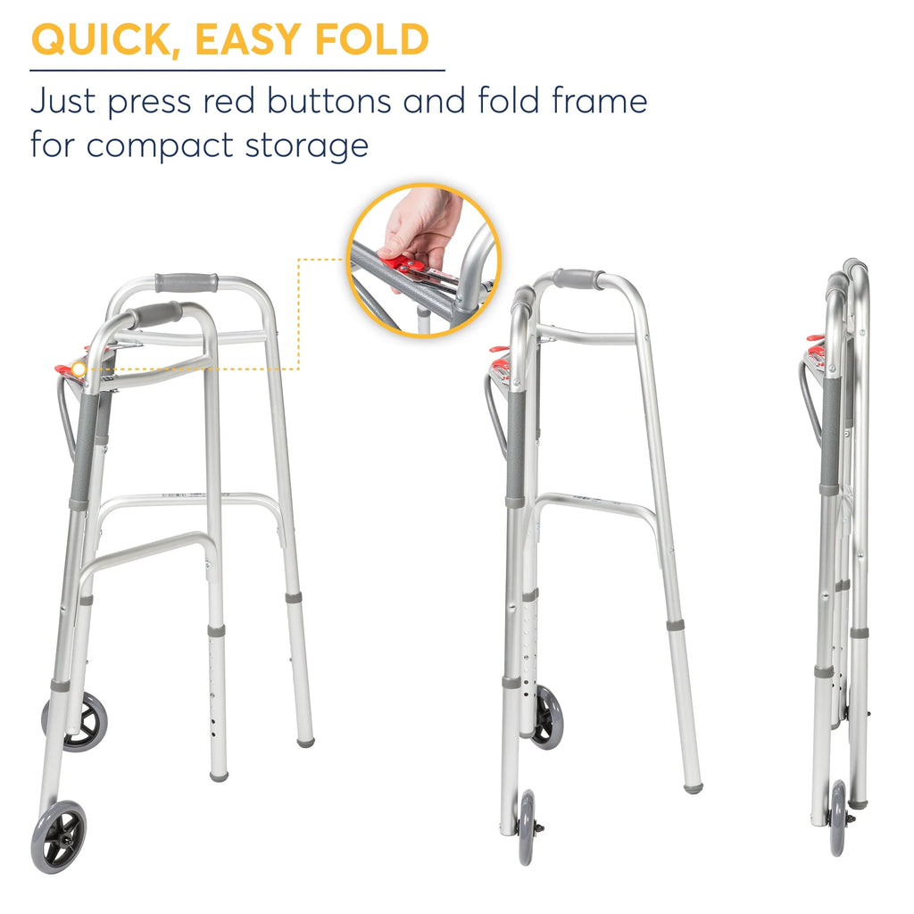 Two Button Folding Walker with 5 Wheels B632