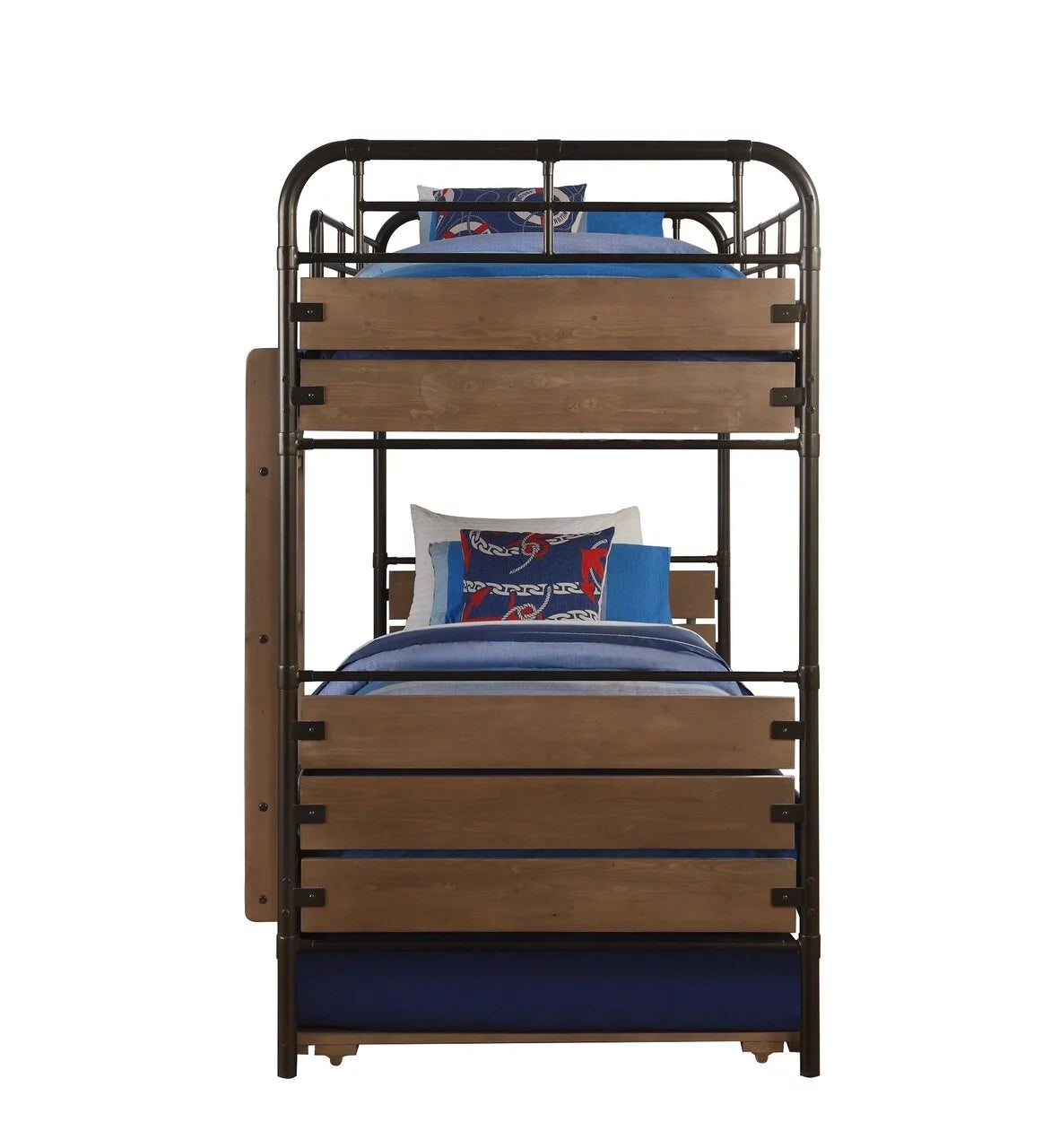 Antique Oak And Gunmetal Twin Over Twin Bunk Bed I3449