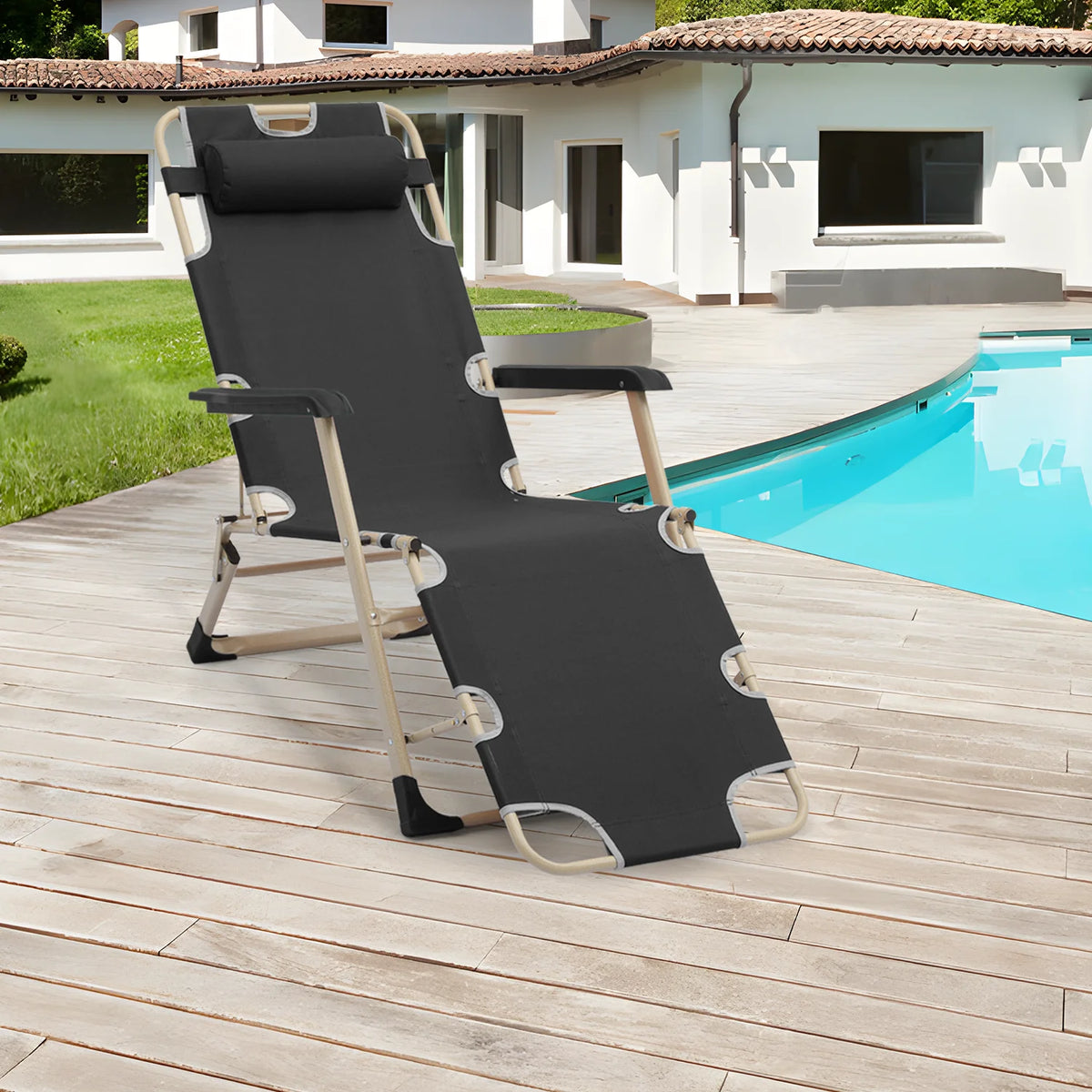Zero Gravity Lounge Chair with Adjustable Headrest, Black Q302044