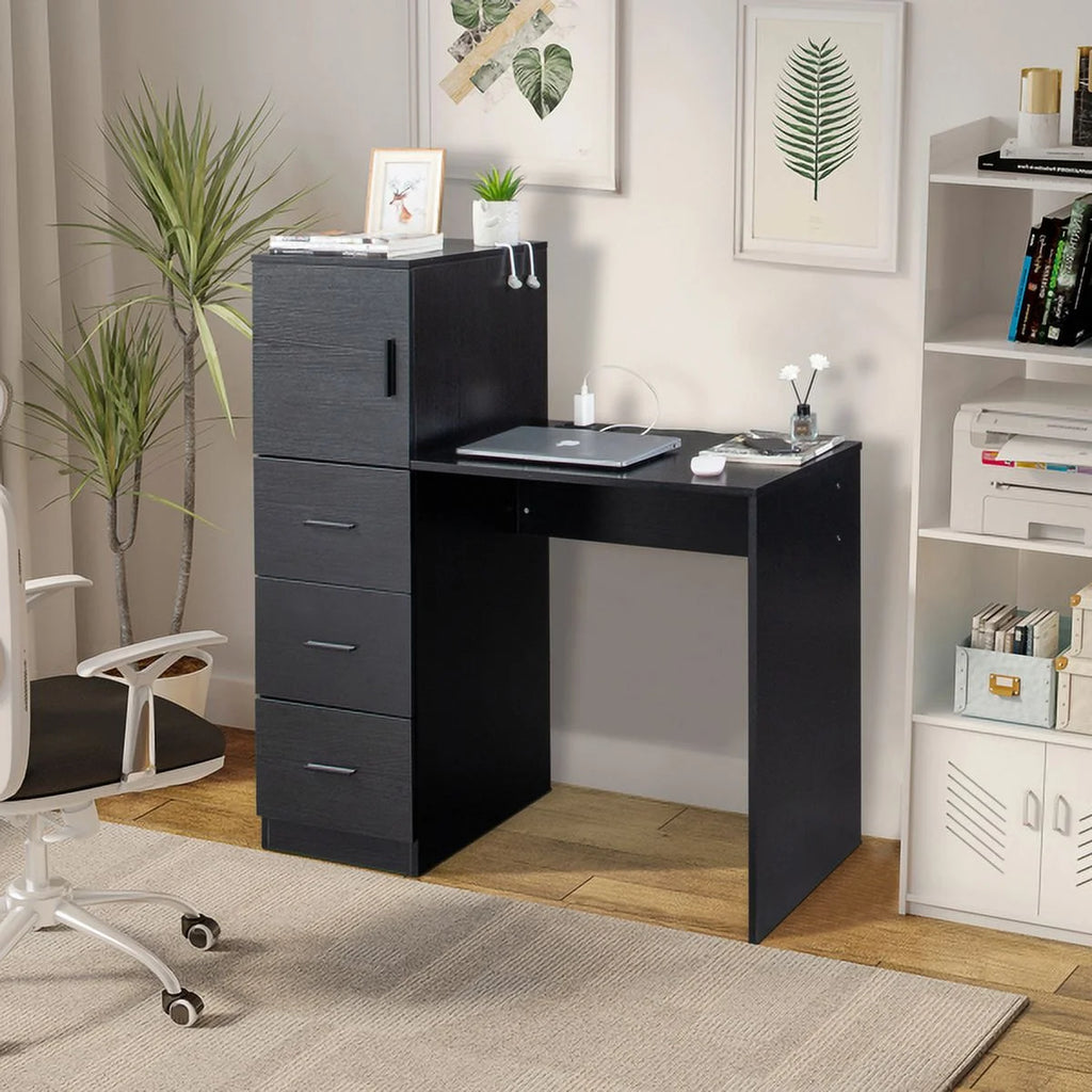 Black Computer Desk with 3 Storage Drawers S2678