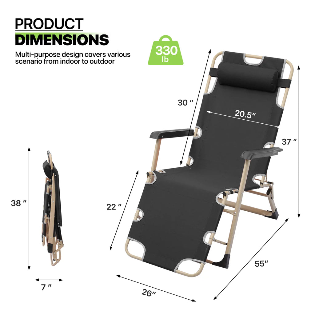 Zero Gravity Lounge Chair with Adjustable Headrest, Black Q302044