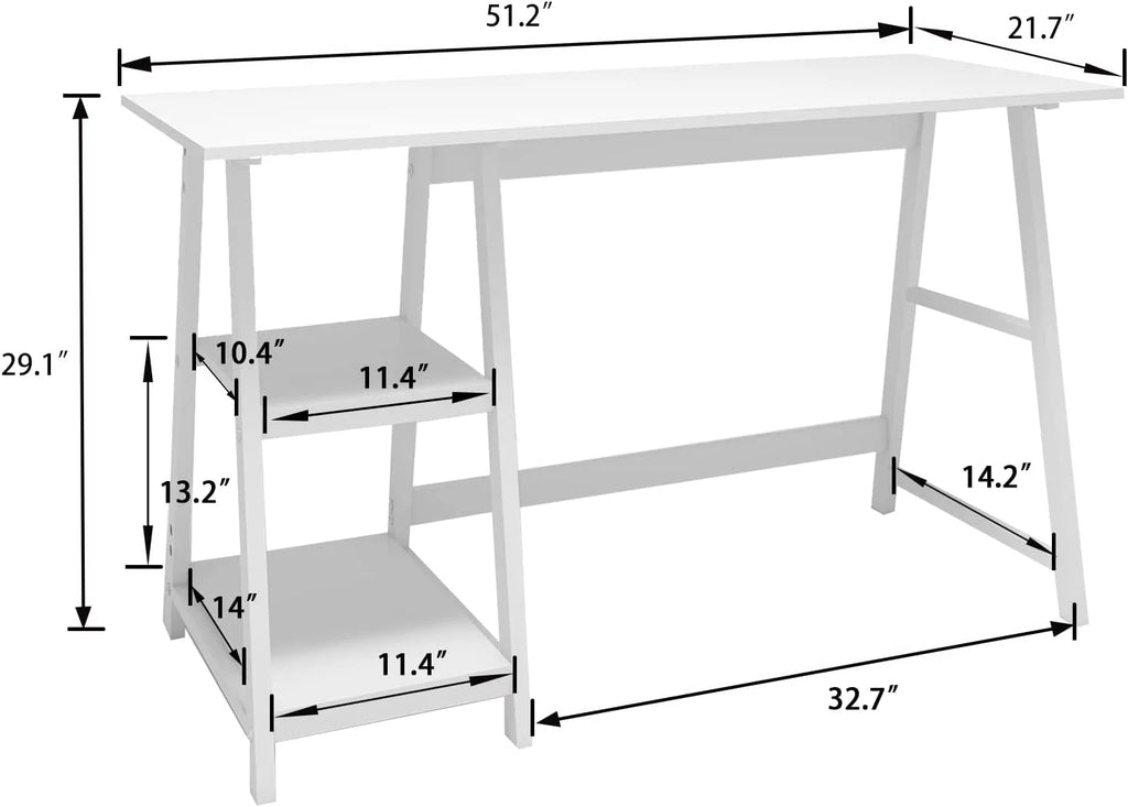 51" White Desk with 2-Tier Storage Bookshelves H342614