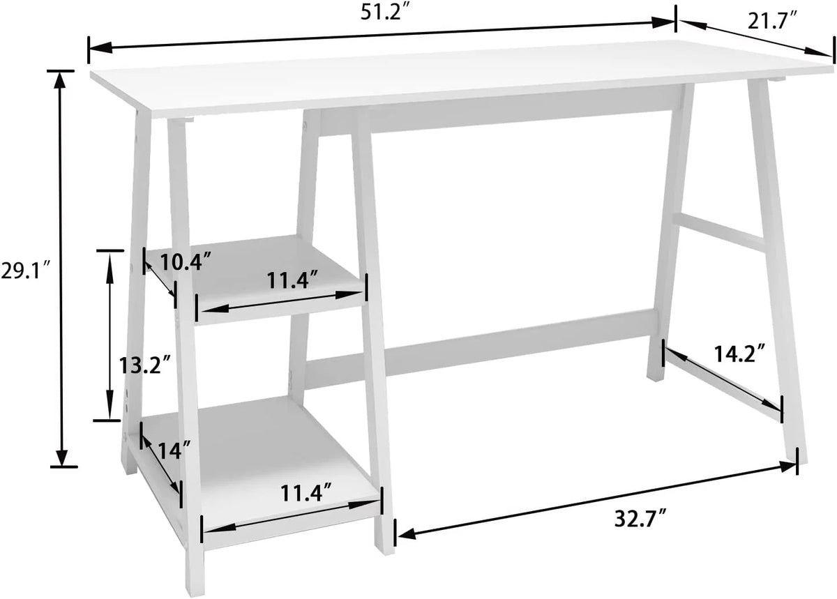 51" White Desk with 2-Tier Storage Bookshelves H342614