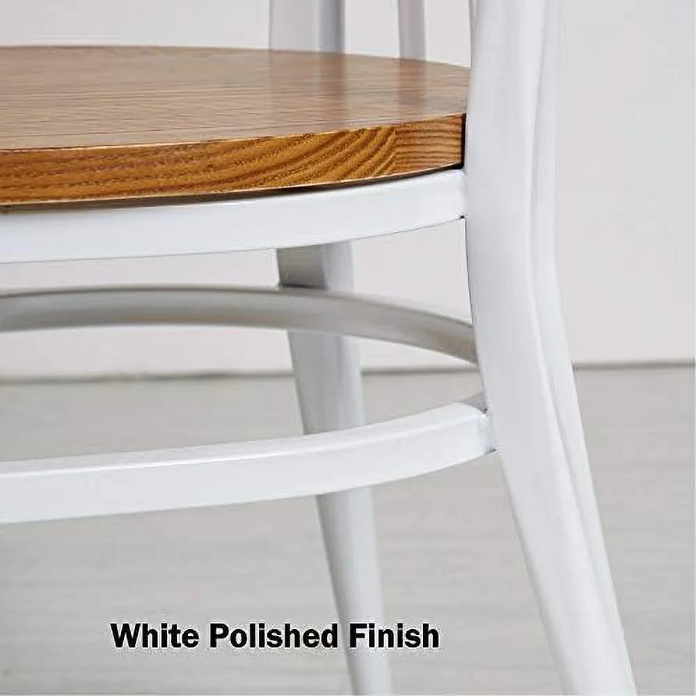 Heavy Duty Dining Chairs Natural Wood Seat Sturdy Metal Frame 400lbs Capacity Comb Back C519850