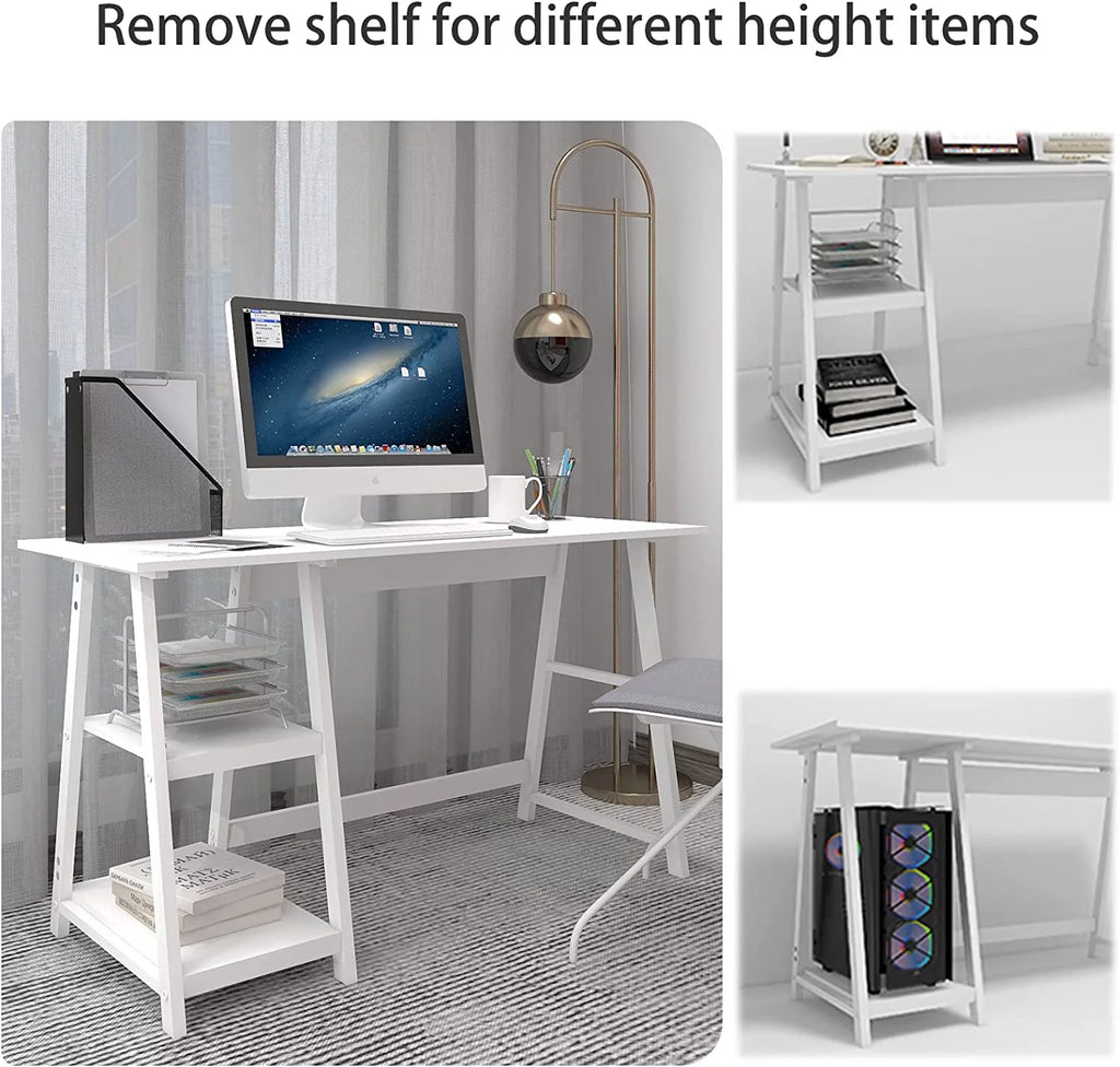 51" White Desk with 2-Tier Storage Bookshelves H342614