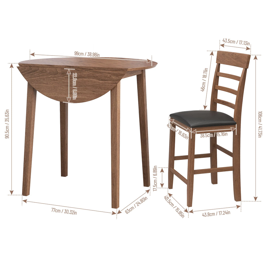 Round Drop-Leaf Table with 2 Upholstered Chairs R16324