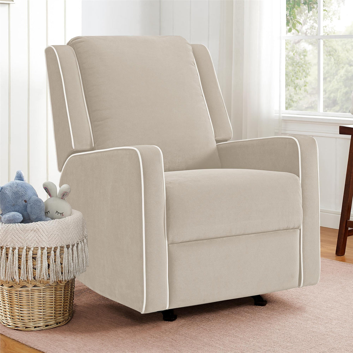 Beige Linen Nursery Rocker Recliner Q662