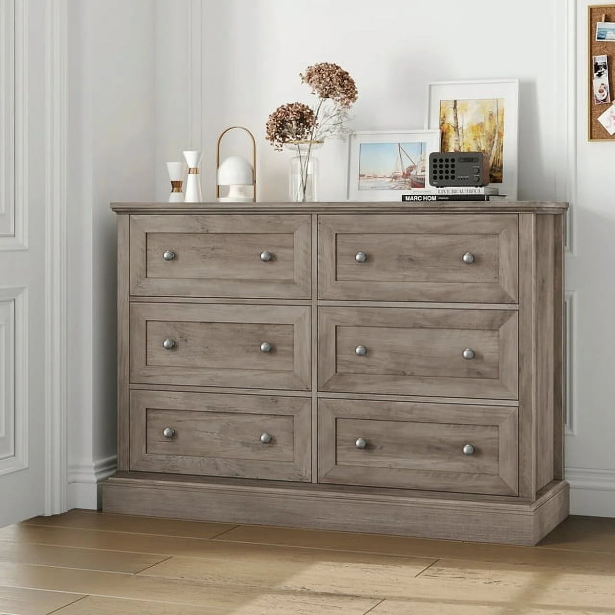White 6 Drawer Double Dresser A412