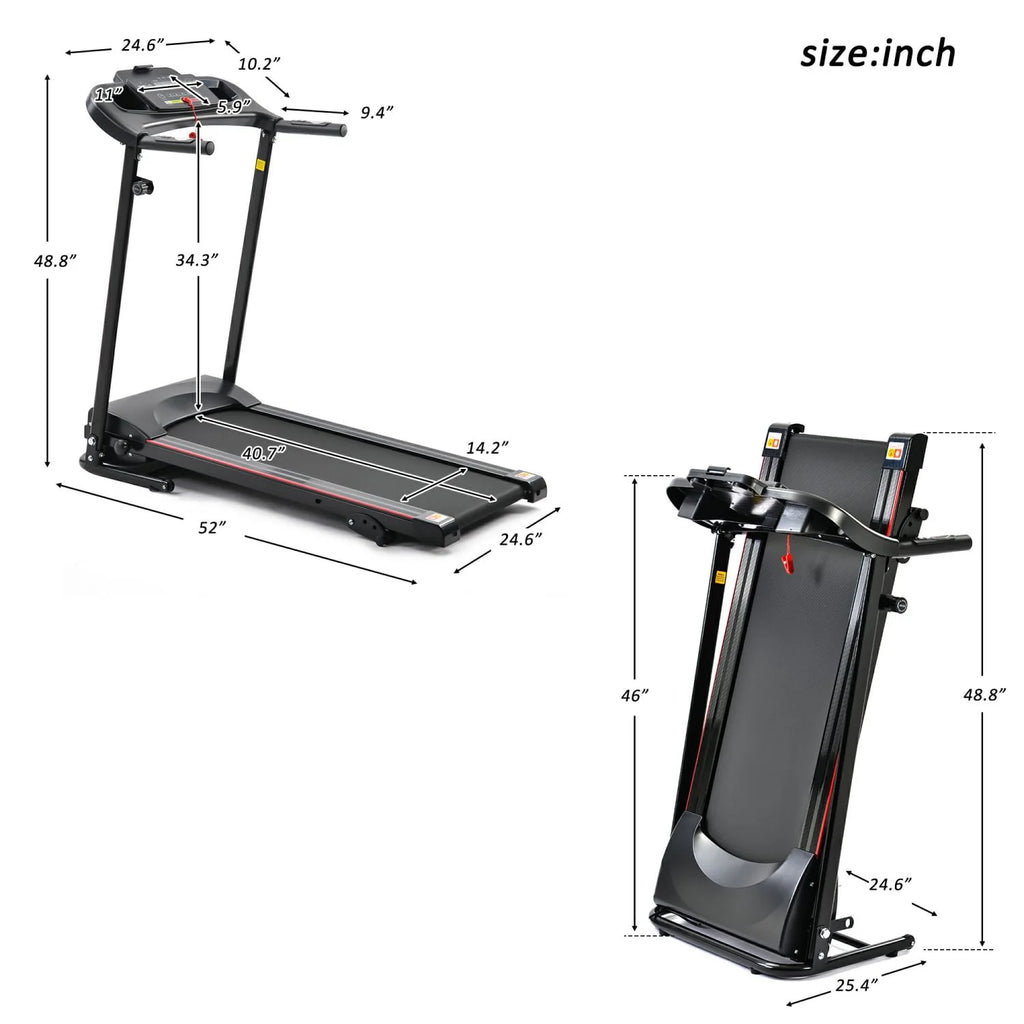 Foldable Electric Treadmill Black with 3 Manual Inclines X728