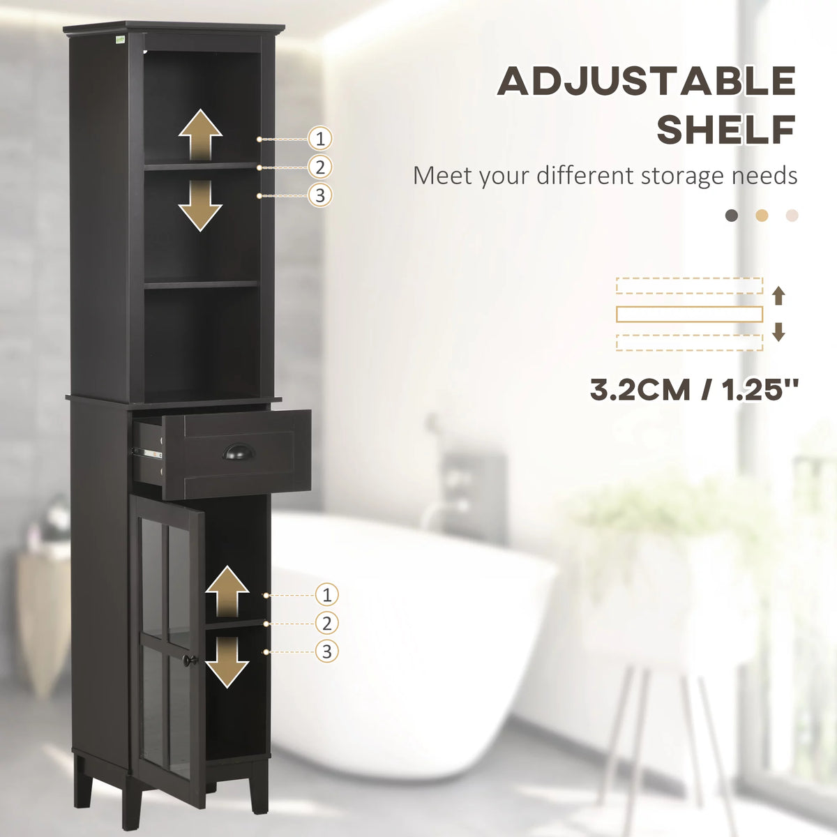 Slim Bathroom Storage Cabinet with Door & Shelves H71819