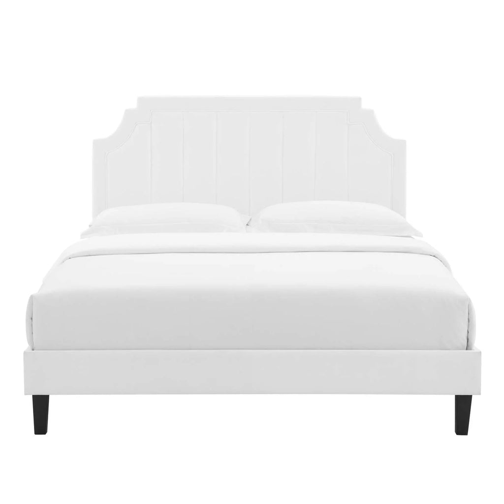 Twin Size White Velvet Platform Bed Frame K2420