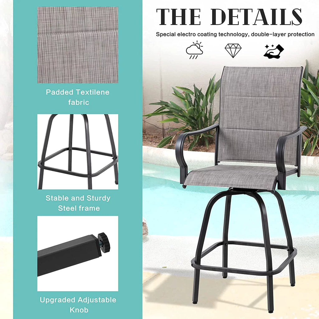 4 Pieces All Weather Padded Sling Textilene Swivel Bar Stools N405