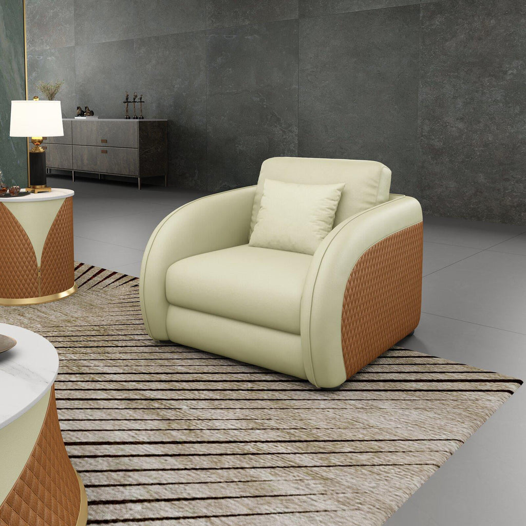 Beige Cognac Italian Leather Arm Chair Q14057