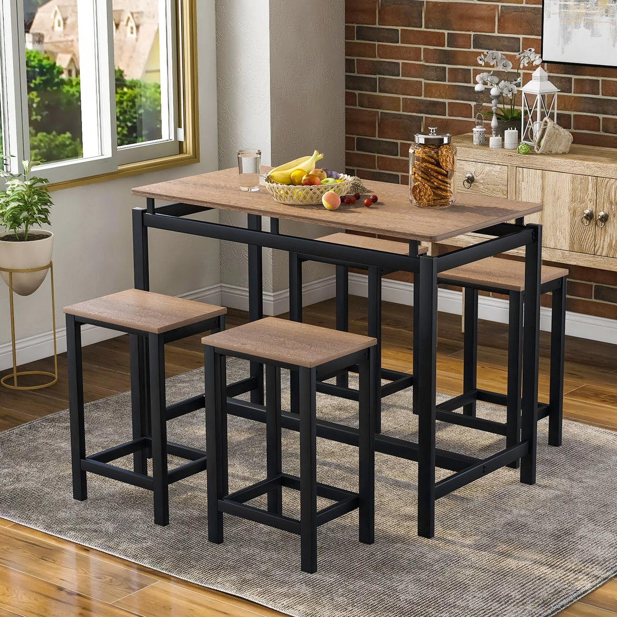 5-Piece Dark Brown Bar Table and Chairs Set Q247536