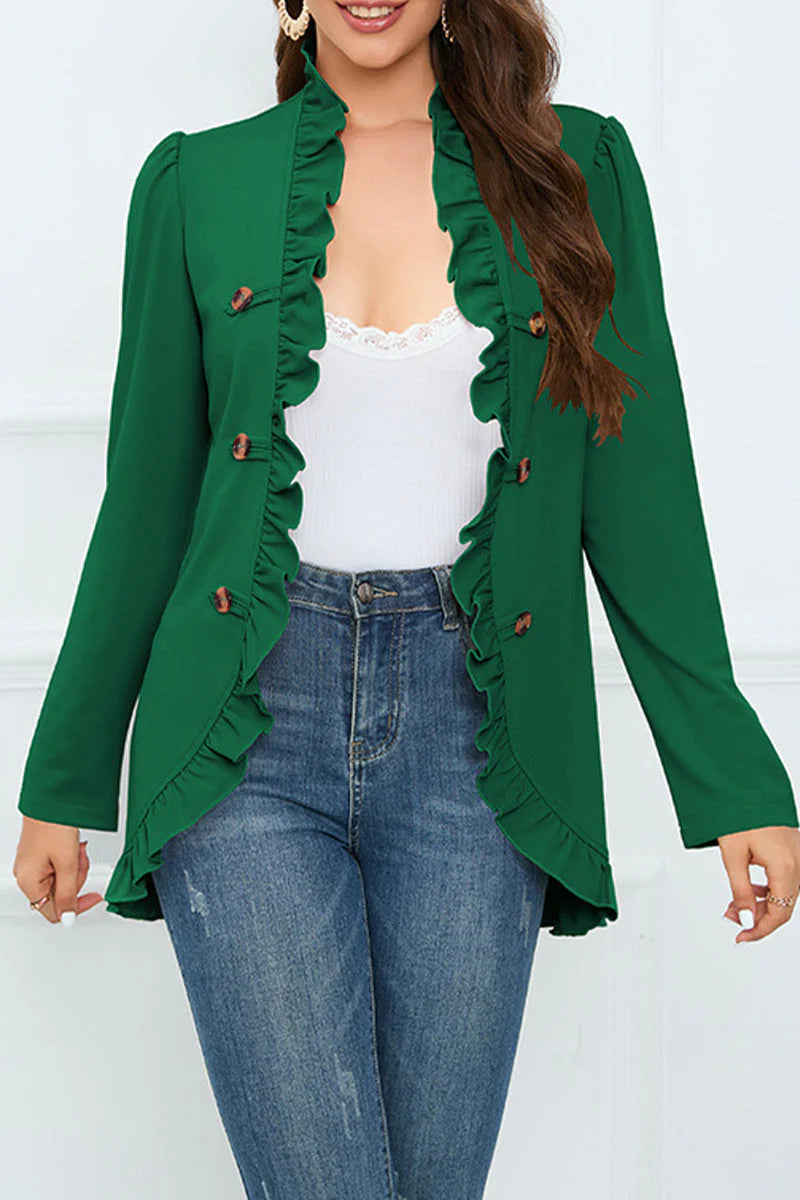Solid Buckle Flounce Lotus Leaf Collar Outerwear H8598