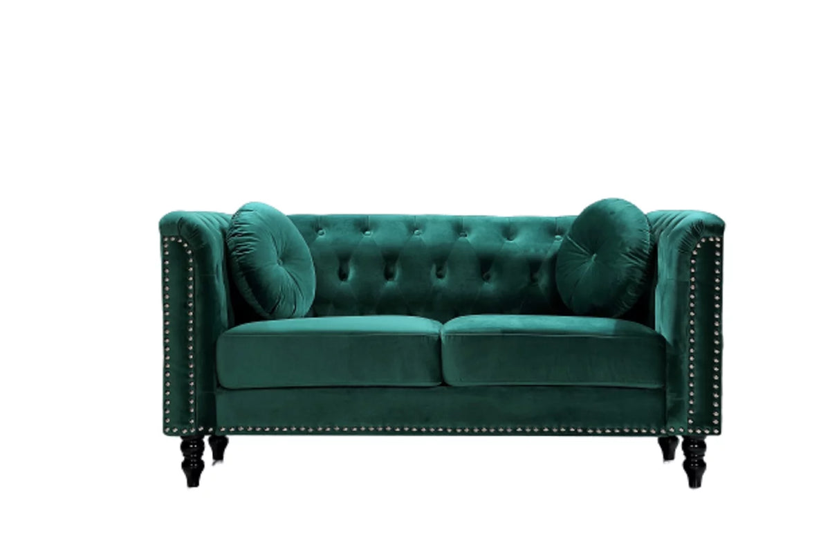 Green Velvet Rolled Arm Loveseat Y5905