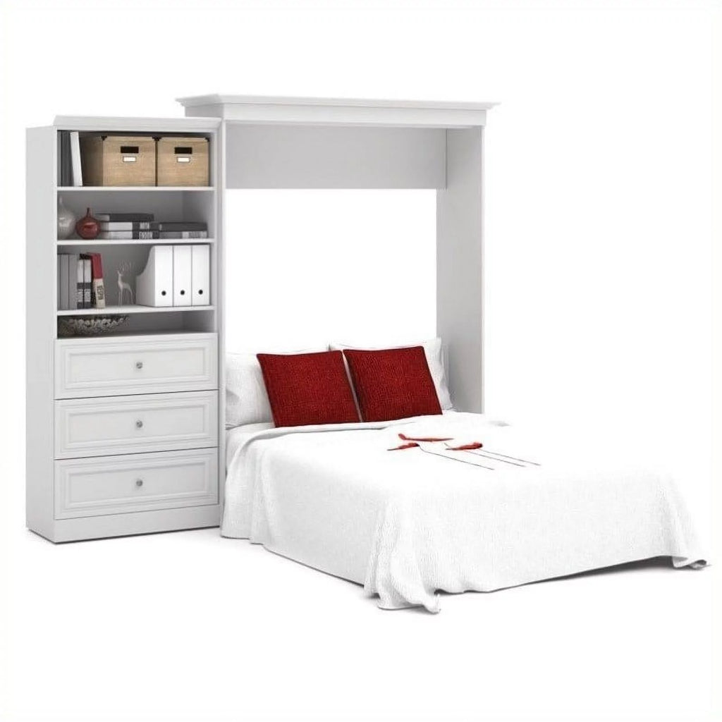 White Wood Queen Murphy Bed and Organizer with Drawers E423762