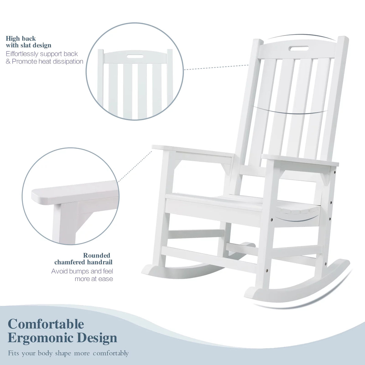 White Poly Lumber Rocking Chair with High Back D23554