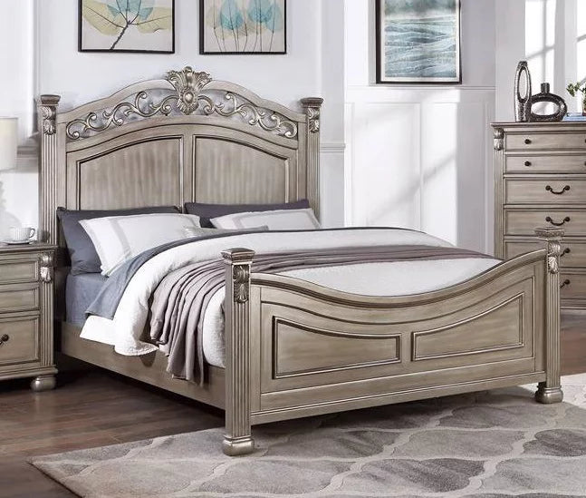 Eastern King Bed 2x Nightstands Grey Wood 3pc Set K3807