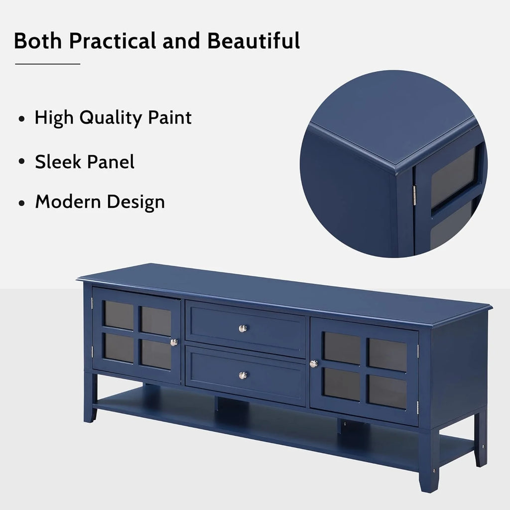 Blue TV Stand with 2 Drawers and Doors X613