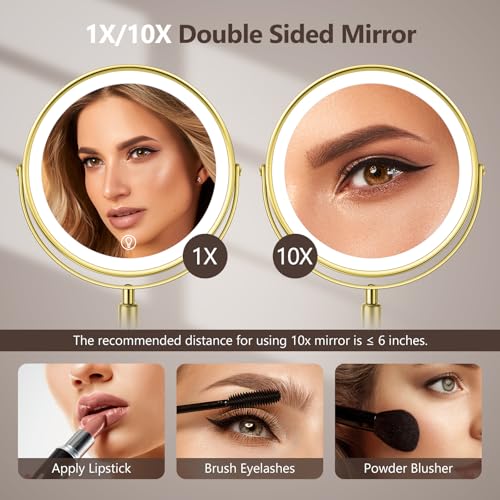 10x Lighted Makeup Mirror, Rechargeable Height Adjustable 1x/10x Magnifying Double Sided Mirror O859