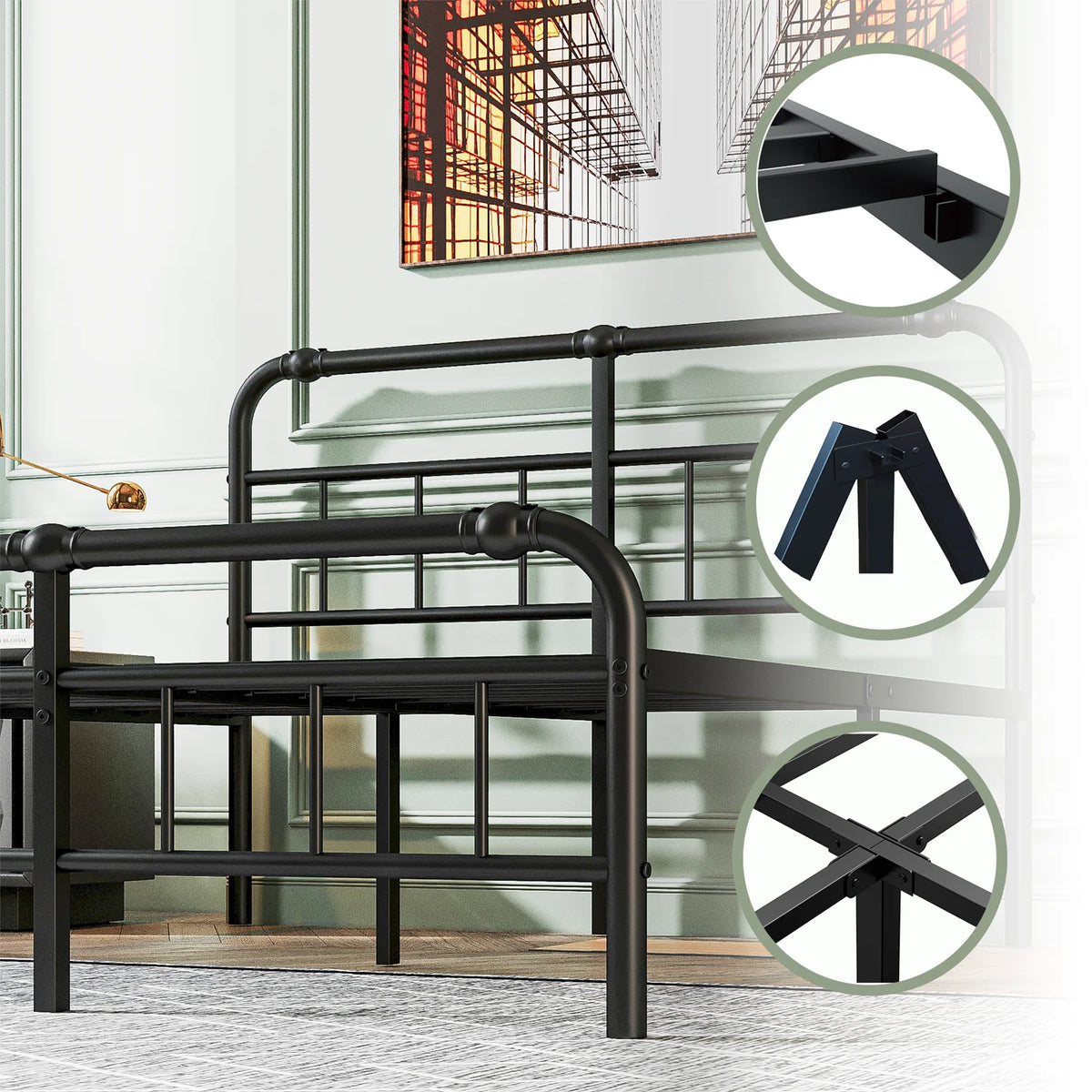 King Bed Frame with Headboard and Footboard V2765