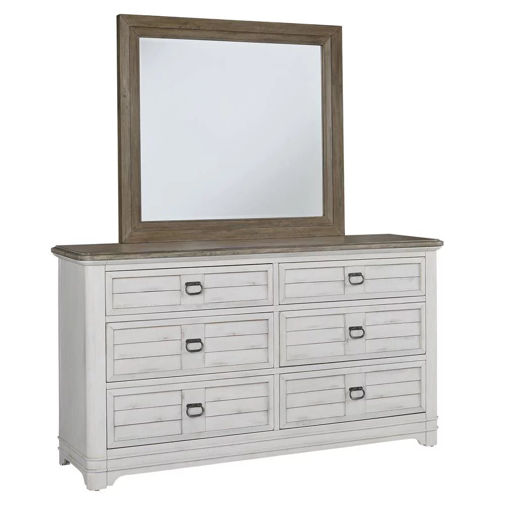 White-Washed Wood 6-drawer Dresser and Mirror T647
