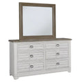 White-Washed Wood 6-drawer Dresser and Mirror T647