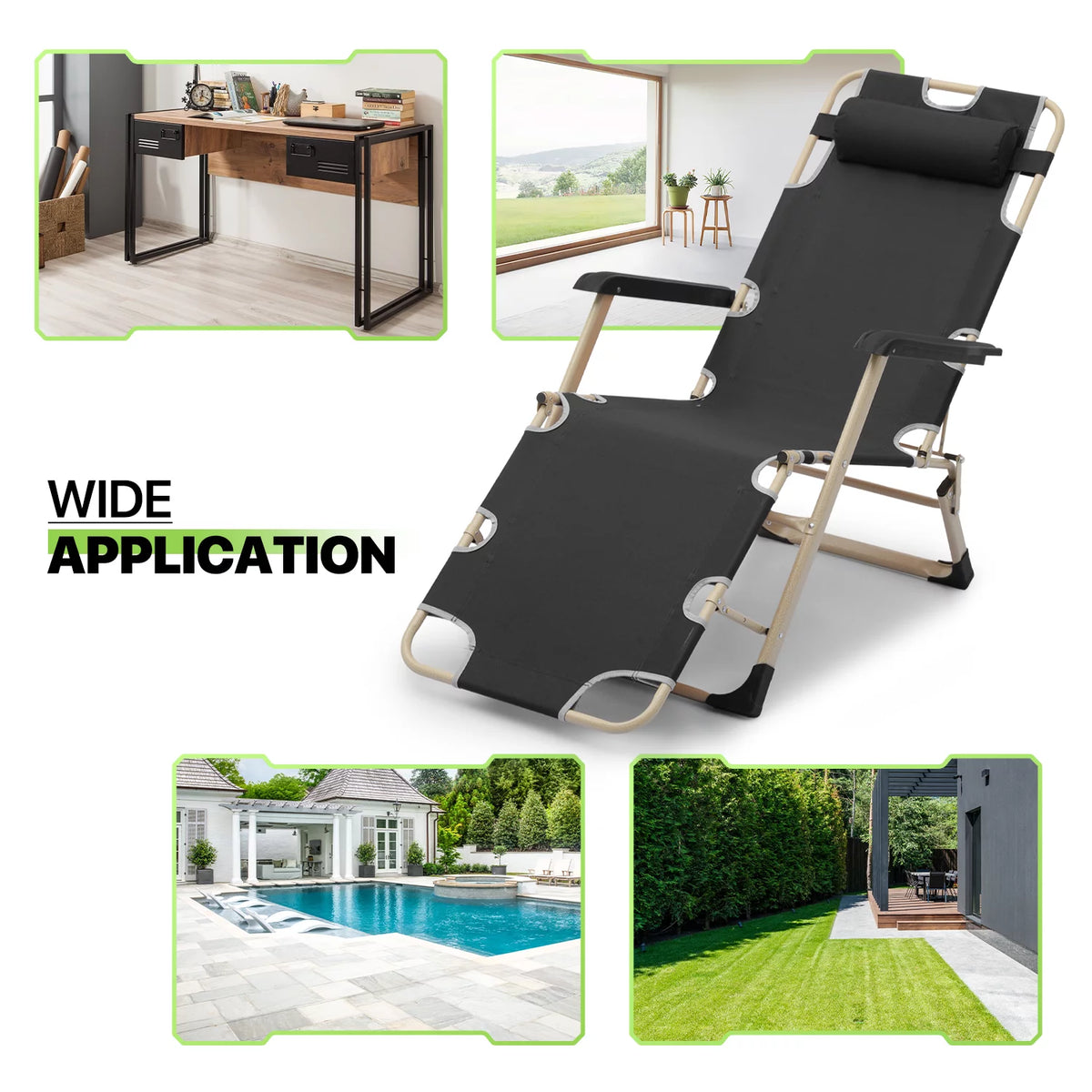 Zero Gravity Lounge Chair with Adjustable Headrest, Black Q302044