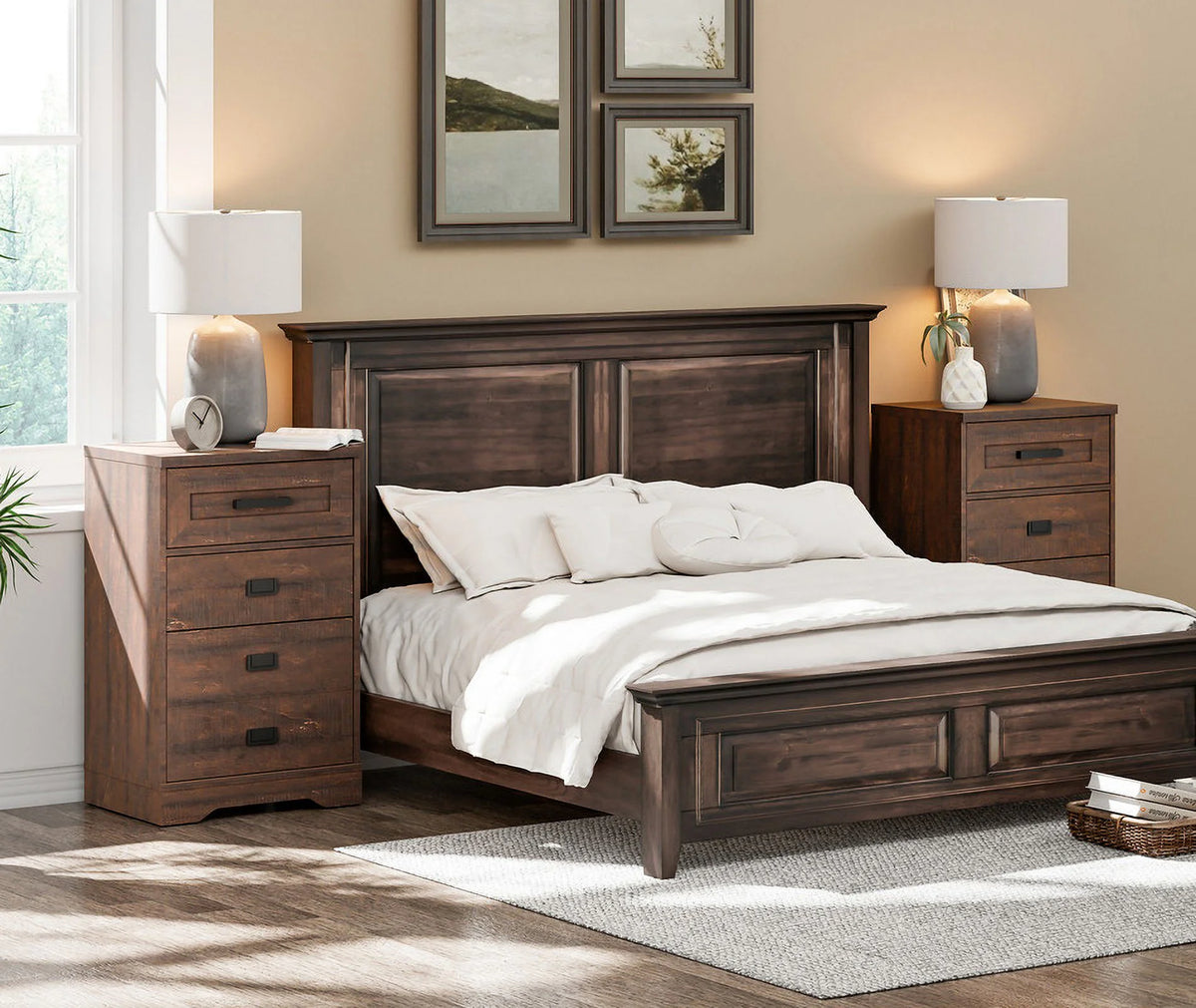 2 Pack 3 Drawers Rustic Brown Side Table V473
