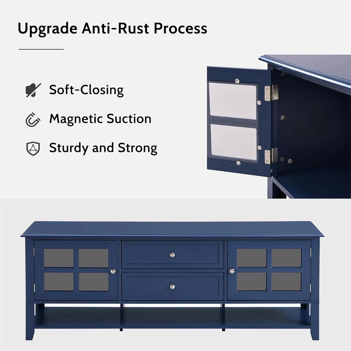 Blue TV Stand with 2 Drawers and Doors X613