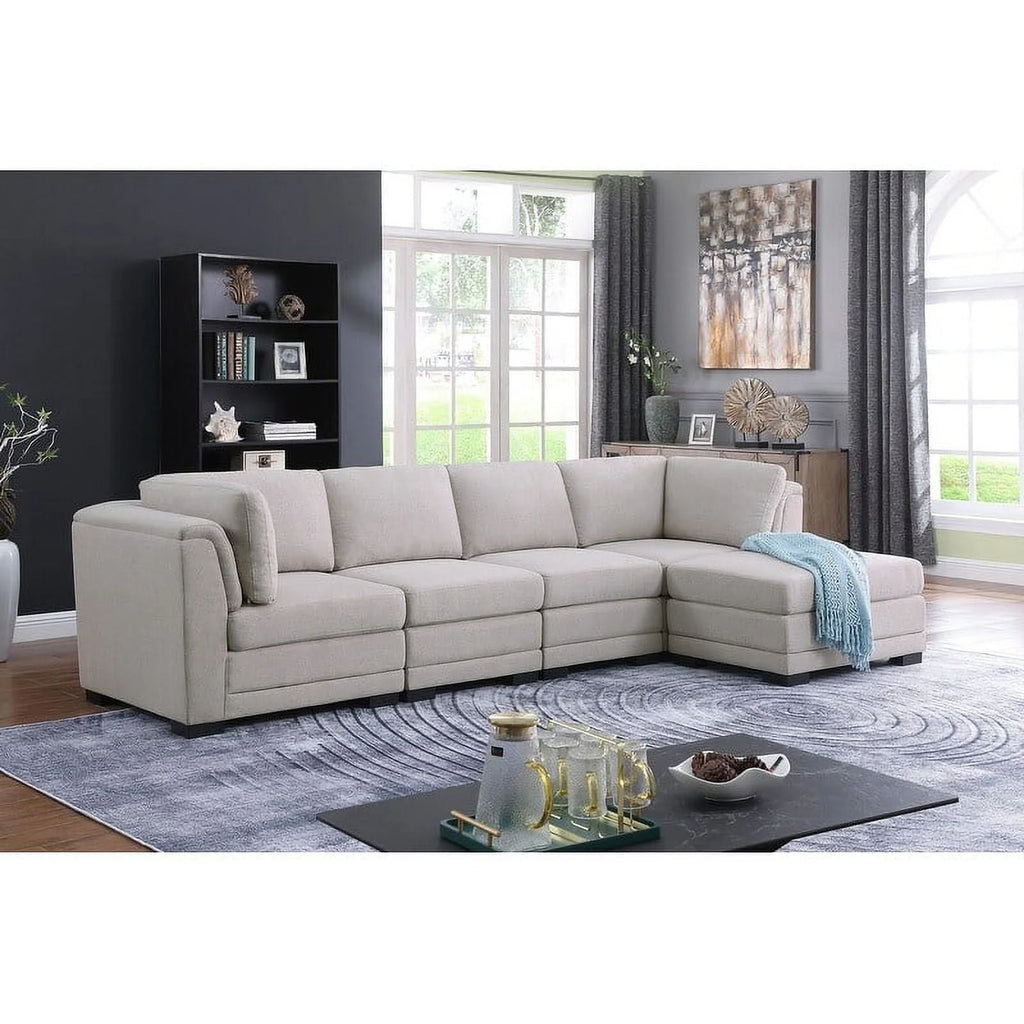 Light Gray Linen Reversible Sectional Sofa with Ottoman M68837