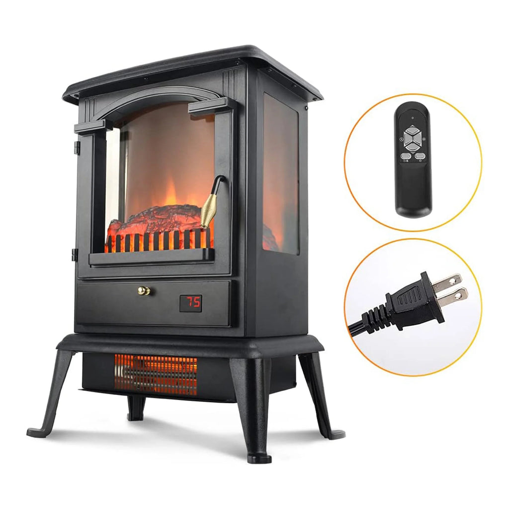 Freestanding Electric Fireplace Heater Stove with Remote (2 Pack) P15024