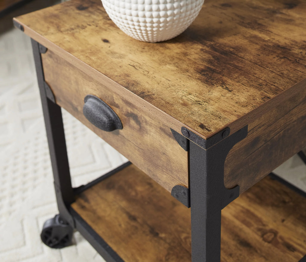 Rustic Country End Table Weathered Pine Finish W852428