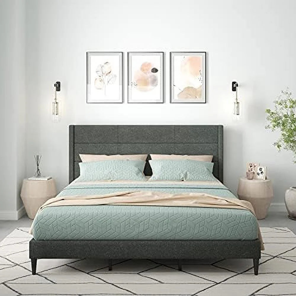 Gray King Upholstered Platform Bed Frame A91964