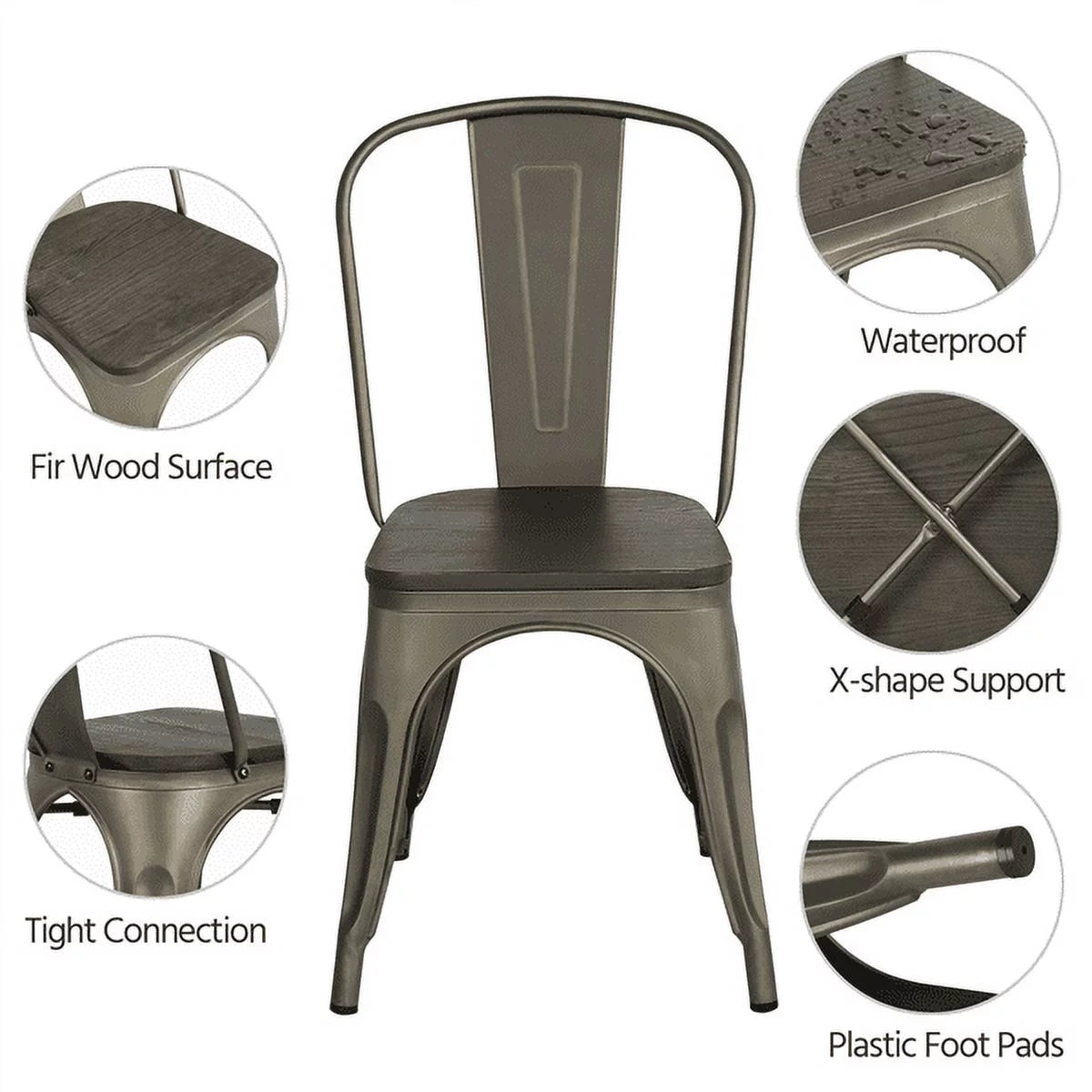Metal Dining Chairs with Wooden Seat Set of 4 Z183