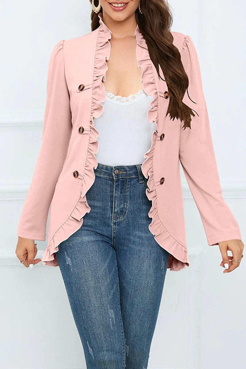 Solid Buckle Flounce Lotus Leaf Collar Outerwear H8598
