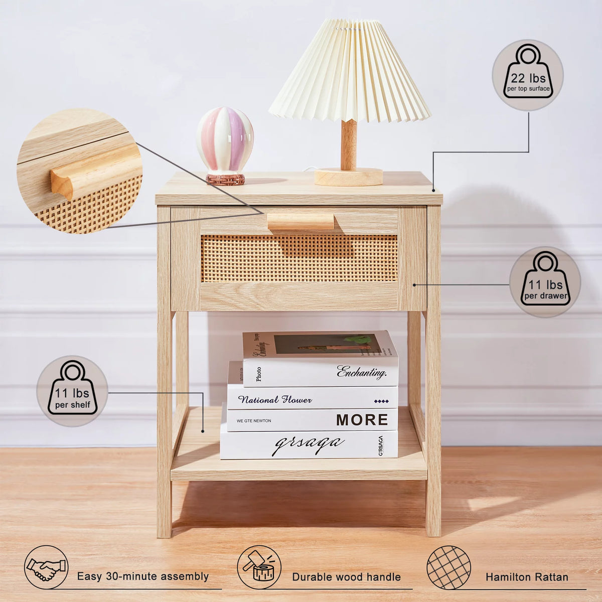 Rattan Drawer Nightstand with Storage I51958