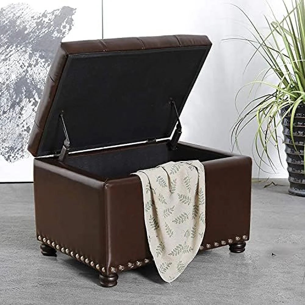 Rectangular PU Leather Tufted Ottoman Bench with Lift Off Lid T285974