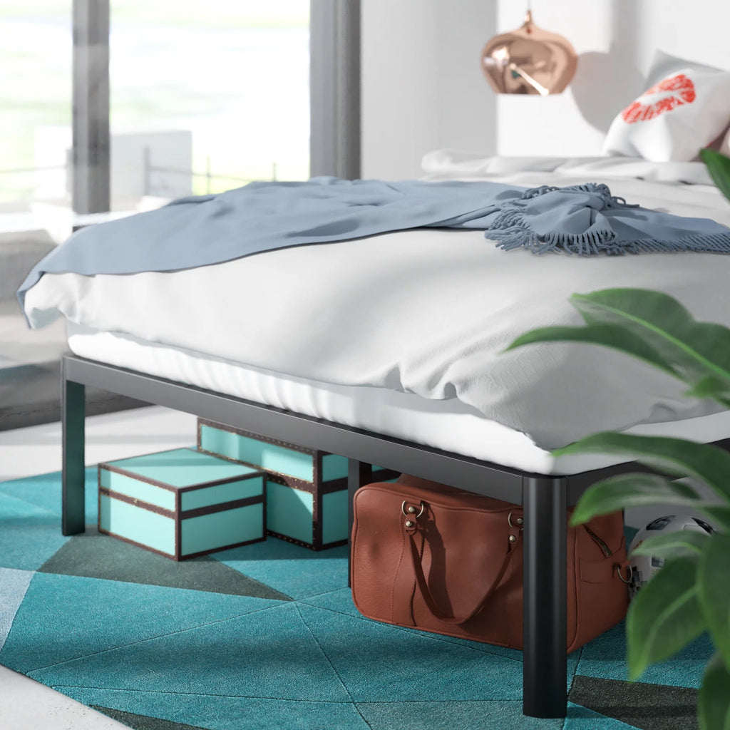 16" Metal Platform Bed Frame with Steel Slats, Twin N880