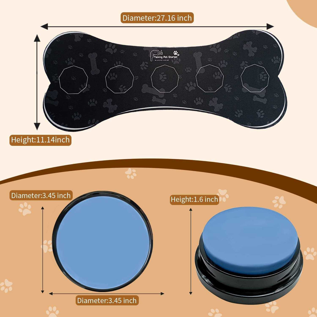 Set of 5 Dog Buttons with Rubber Mat I725