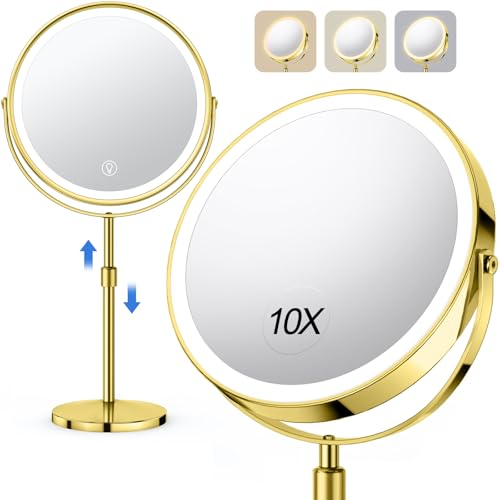 10x Lighted Makeup Mirror, Rechargeable Height Adjustable 1x/10x Magnifying Double Sided Mirror O859