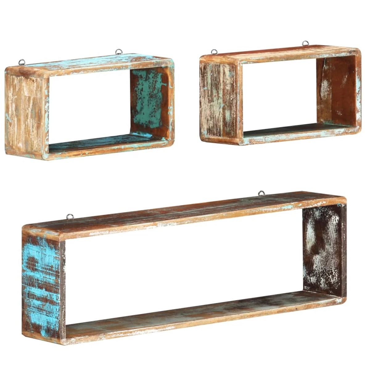3 Piece Solid Reclaimed Wood Wall Cube Shelf Set S9108