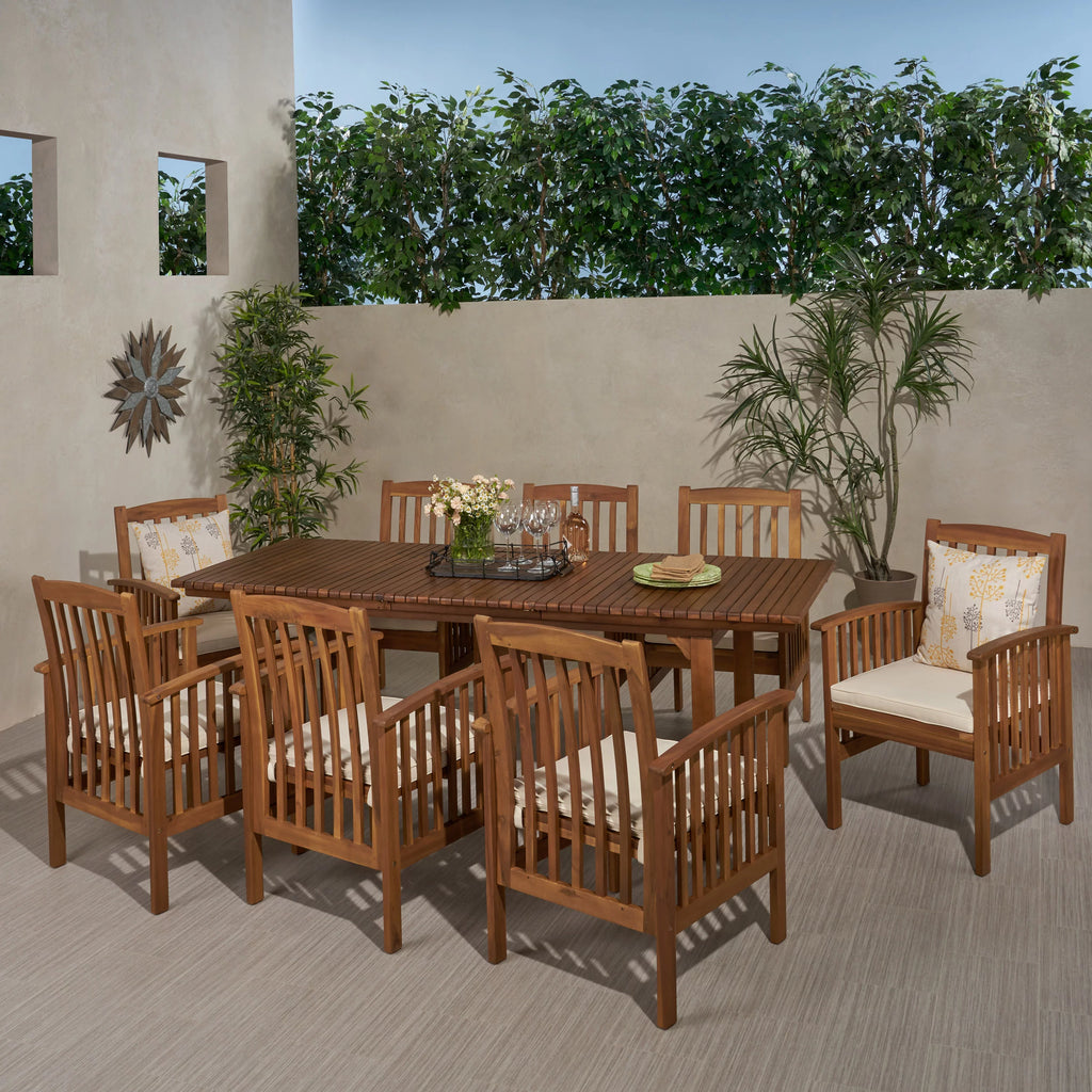 8 Seater Expandable Acacia Wood Dining Set A7842